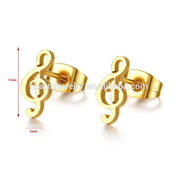 De alta calidad de oro de la nota musical de acero inoxidable Stud Earrings para las damas ZZE006